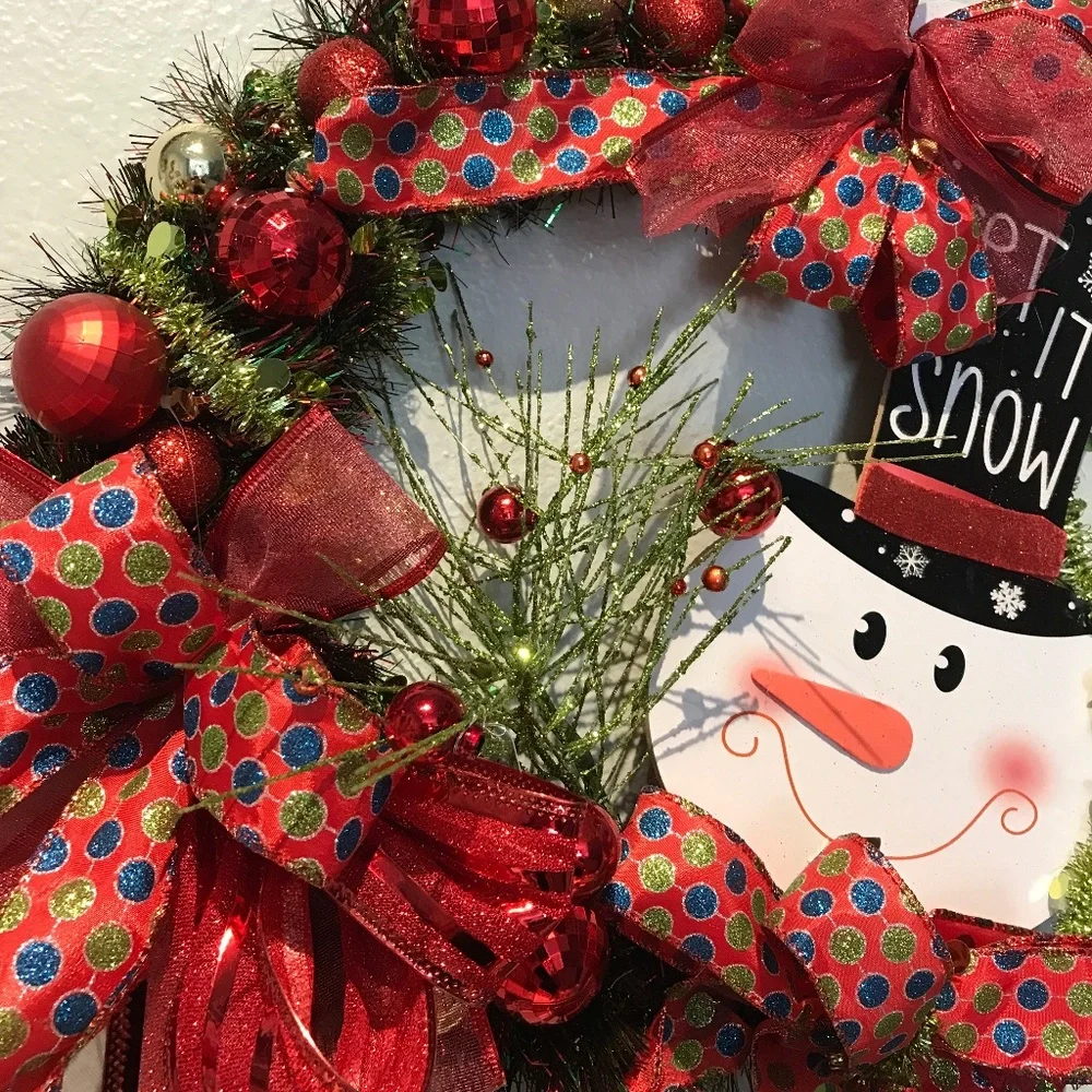 Snowman Winter Wreath Whimsical Snowman Welcome Handcrafted Final Sale